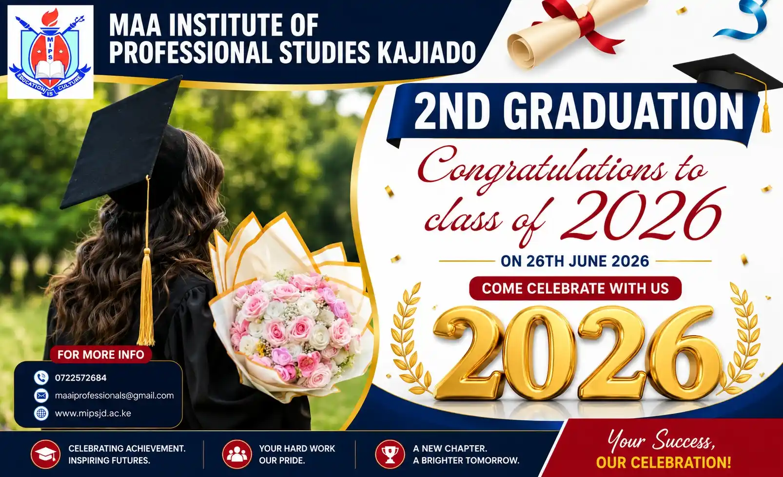 2nd graduation mips Graduation Ceremony Kajiado, Maa Institute of Professional Studies, Career Growth, Academic Excellence, Graduation Registration, and Professional Studies.