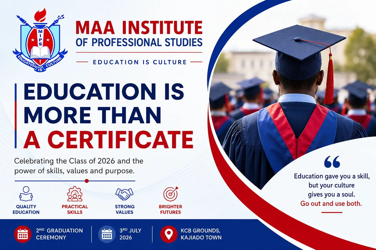 Maa Institute Graduation 2026, Maa Institute of Professional Studies, Kajiado graduation, TVET Kenya, graduation ceremony Kenya, Education is Culture, youth empowerment, skills development, professional training Kenya, vocational education, higher education Kenya, Class of 2026, career development, community leadership, graduate success